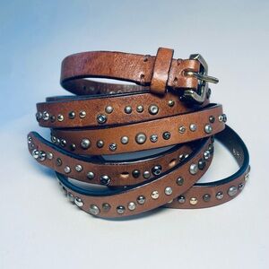 New! Bella Di Slim Studded Italian Leather Belt